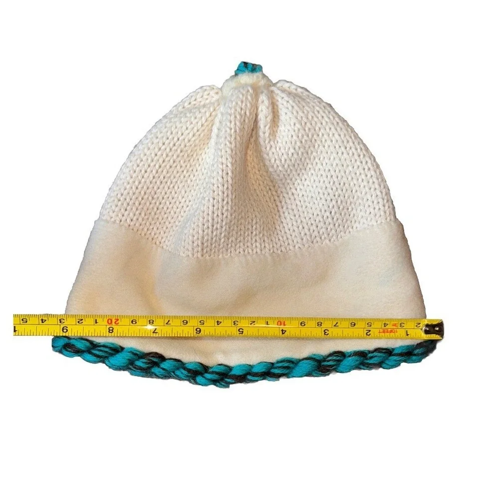 Dohm Icebox Beanie Hat Alpaca Tassel Dragonfly Ivory Teal Winter Lined USA OS